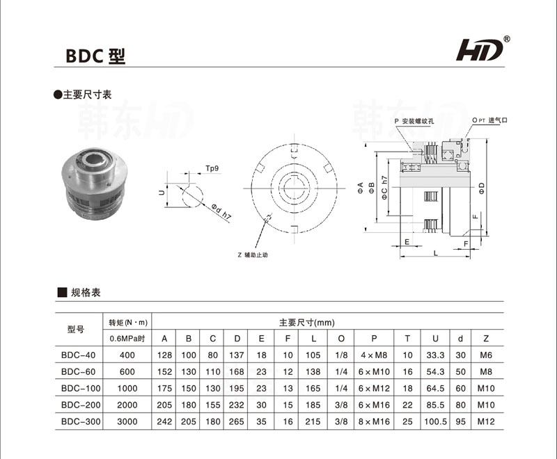 BDC摩擦式離合器型號(hào)參數(shù)